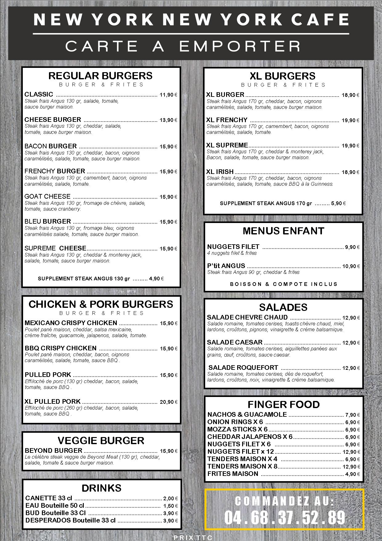 New York New York Café - La carte à emporter